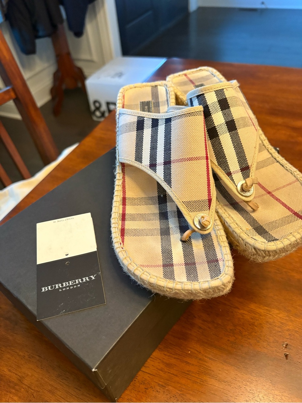Burberry Vintage Check Beige Thong Espadrille Sandals